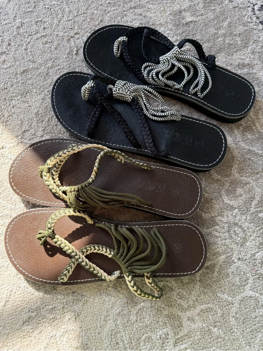 Bundle of 2 Plaka Women’s Braided Fringe Sandals in Black and Olive - Picture 1 of 5